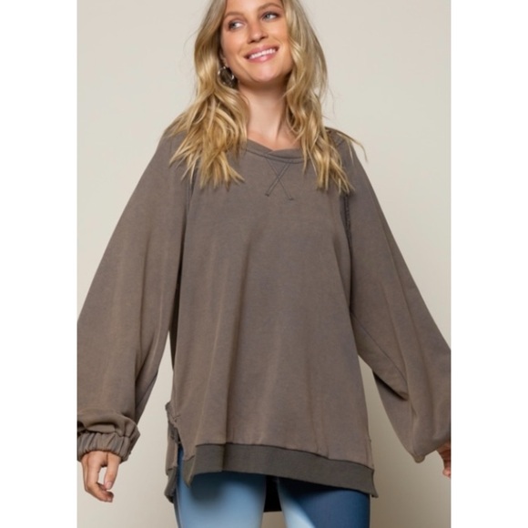 POL Vintage Charcoal Criss Cross Back Slouchy French Terry Pullover - Picture 9 of 13